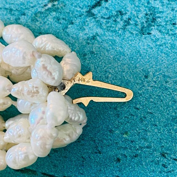 Estate Ten 10 Strand Baroque Pearl 14k Gold Choker Necklace Torsade - Picture 4 of 10